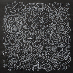 Cartoon vector hand-drawn Love Doodles. Chalkboard design 