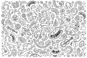 Obraz premium Sketchy vector hand drawn doodles cartoon set of Music objects 