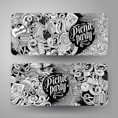 Cartoon vector picnic doodle vertical banners