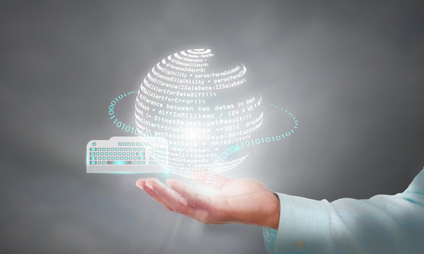 Illustration of code orchestration during coding phase in a software development life cycle, Developer holding code in his hand for unit testing, review, debug and deployment