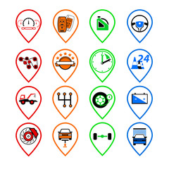 Set to auto logo, badge, emblem or logotype for mechanic, car re