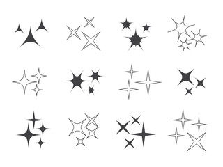 Sparkle lights Stars set. Glowing light effect star