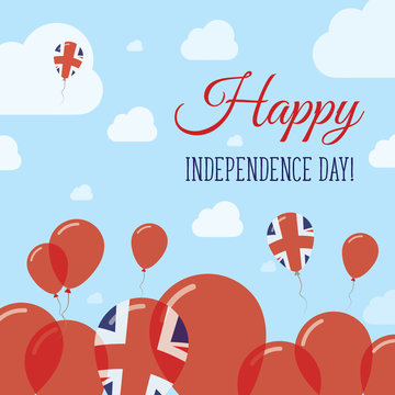 United Kingdom Independence Day Flat Patriotic Design. British Flag Balloons. Happy National Day Vector Card.