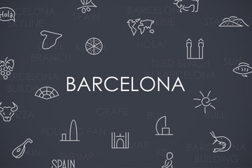 Barcelona Thin Line Icons
