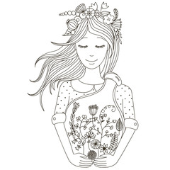 Female portrait with floral hairstyle for your design
