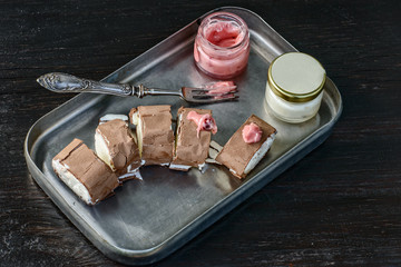 Ice cream with rose sweet honey