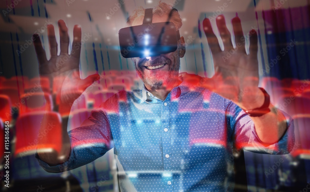 Poster composite image of businessman using an oculus