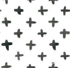 Fototapeta premium Ink Seamless Cross Pattern. Abstract print with brush strokes. Monochrome hand drawn texture. Artistic tileable background