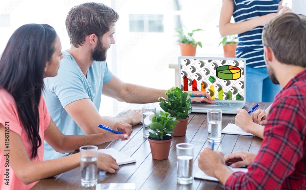 Poster composite image of business team using a laptop