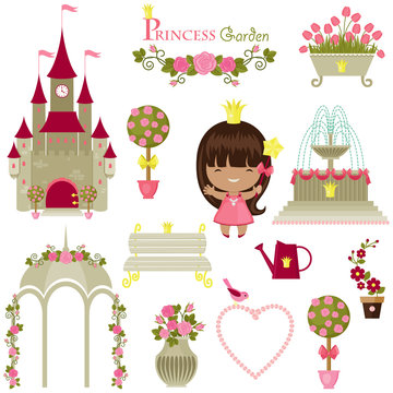 Princess garden. Cute isolated icons over white background