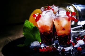Alcoholic cocktail summer fizz with orange and redcurrant, selec