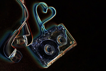 concept audio tape on a blue rock