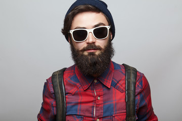 Portrait brutal bearded hipster man