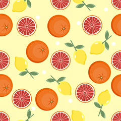 citrus pattern. Fruit background. Summer bright background with lemon and orange.
