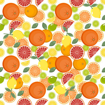 citrus pattern. Fruit background. Summer bright background with lemon and orange.