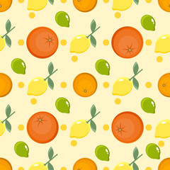 citrus pattern. Fruit background. Summer bright background with lemon and orange.