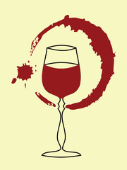 Plakaty  Vector Retro Glass of Red Wine with Stain Illustration
