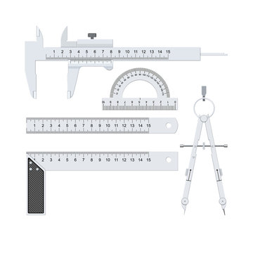 Measuring tools. Metallic color on a white background. 