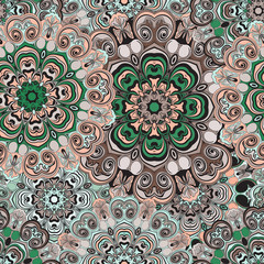 Colored seamless pattern in oriental design, turkish, indian, pakistan or chinese styled wrapping-paper with vintage floral design. Paper in asian motif or ethnic style.