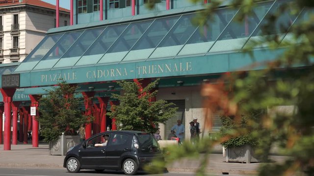 Milan, Italy &ndash; May 2016: car waiting in fornt of Cadorna railway Station

