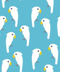 Fototapeta premium White cockatoo birds seamless pattern on blue background