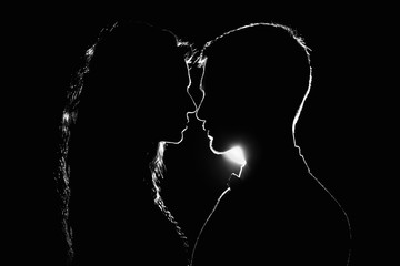 Shadow of beautiful young couple