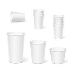 Paper coffee cups on a white background.