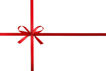 Red ribbon with bow-knot on white background