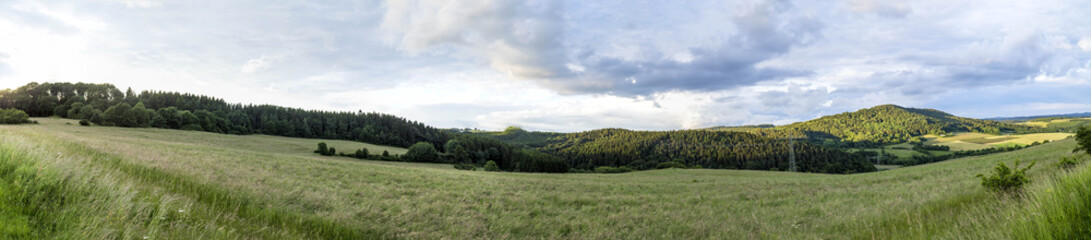 Fototapeta na wymiar rural Eifel landscape with forest and green meadow