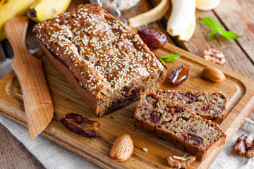 Banana bread with dates and nuts