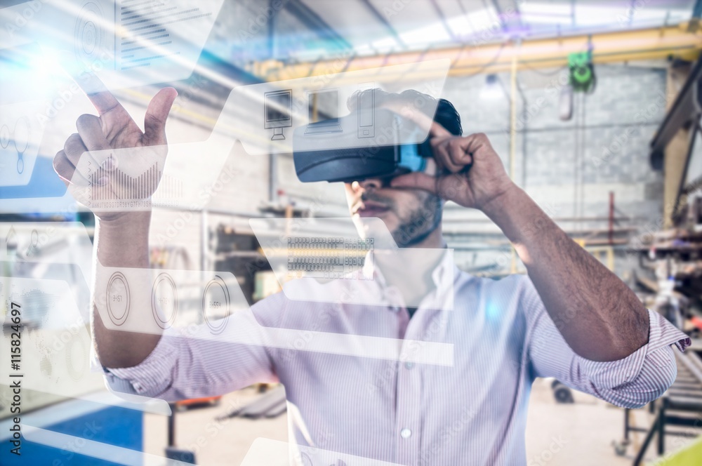 Poster composite image of man using a virtual reality device