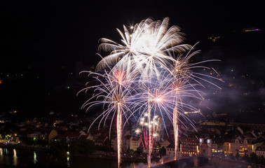 Naklejka premium Firework at the old bridge of Heidelberg