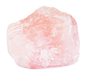 Raw pink quartz gemstone isolated on white with clipping path - obrazy, fototapety, plakaty