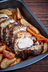 meat roll in the roasting pan