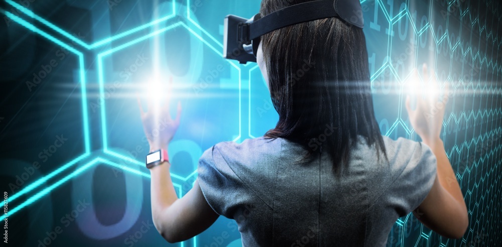 Poster composite image of woman using a virtual reality device