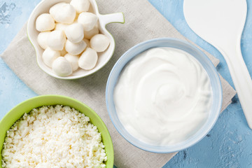 Dairy products on stone table