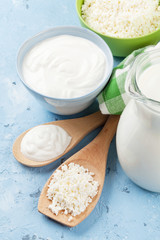 Dairy products on stone table