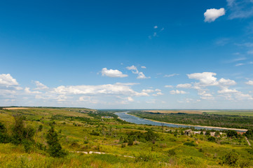 Fototapeta na wymiar View on river from hill