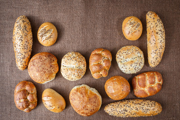 Different sorts of wholemeal breads and rolls