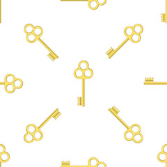 Yellow Keys Isolated on White Background. Seamless Gold Key Pattern