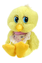 Yellow chicken toy isolated on white background.