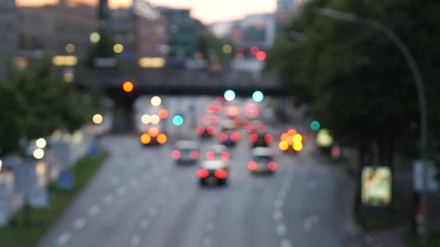 Unsharp blurred view of a street in Hamburg City Germany