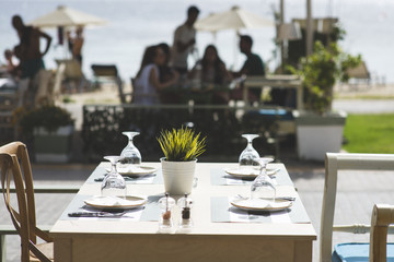 Beach bar at summer time in Greece