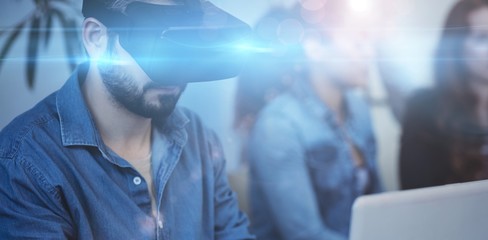 Businessman wearing virtual reality headset