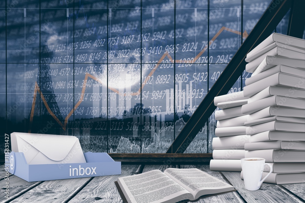 Poster composite image of an inbox beside books