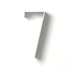 Long shadow digit. Number SEVEN 7. 3D render illustration isolated on white background