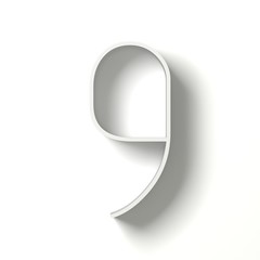Obraz premium Long shadow digit. Number NINE 9. 3D render illustration isolated on white background