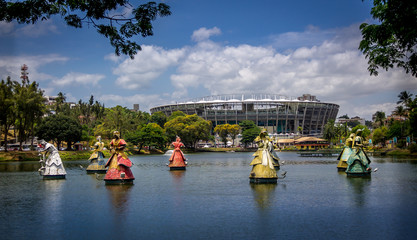 African saints statues on lake in Salvador - Bahia, Brazil