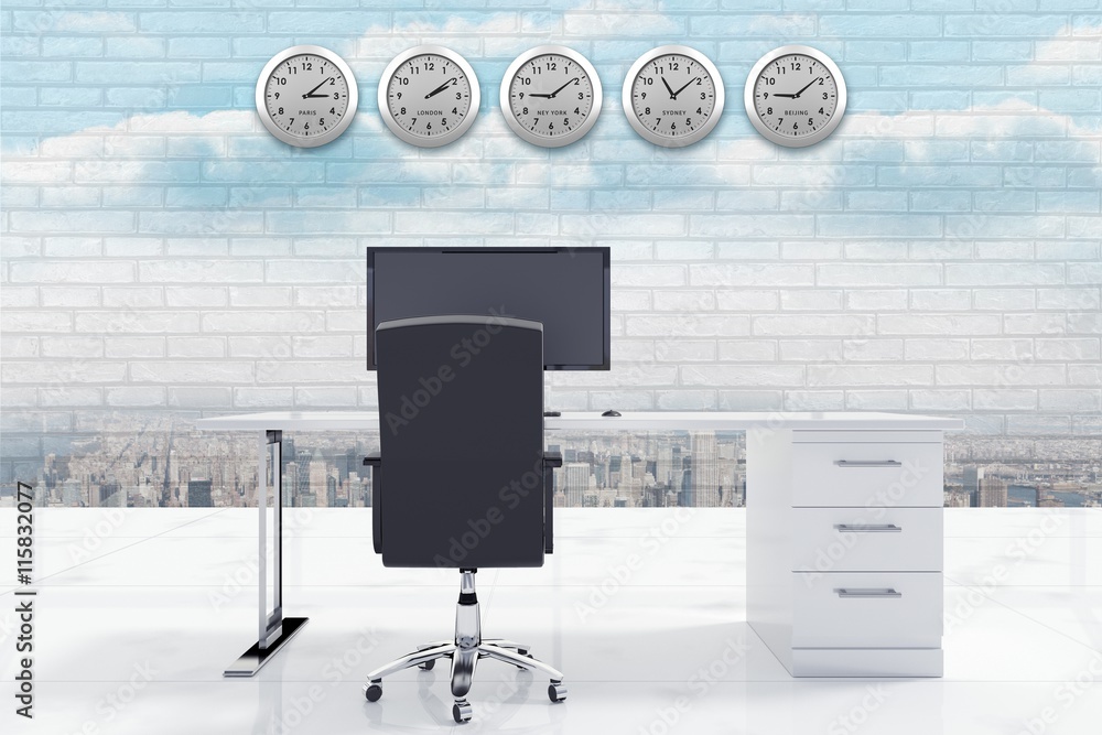 Poster composite image of desk with a computer