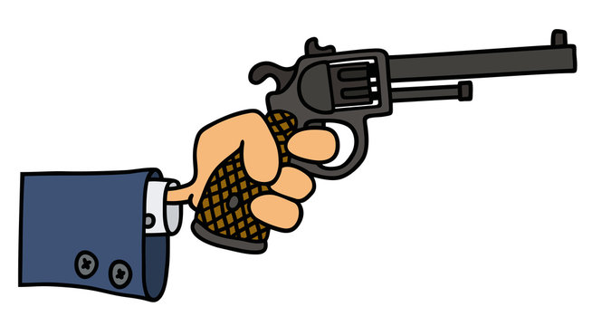 Funny gun in a hand / Hand drawing, vector illustration